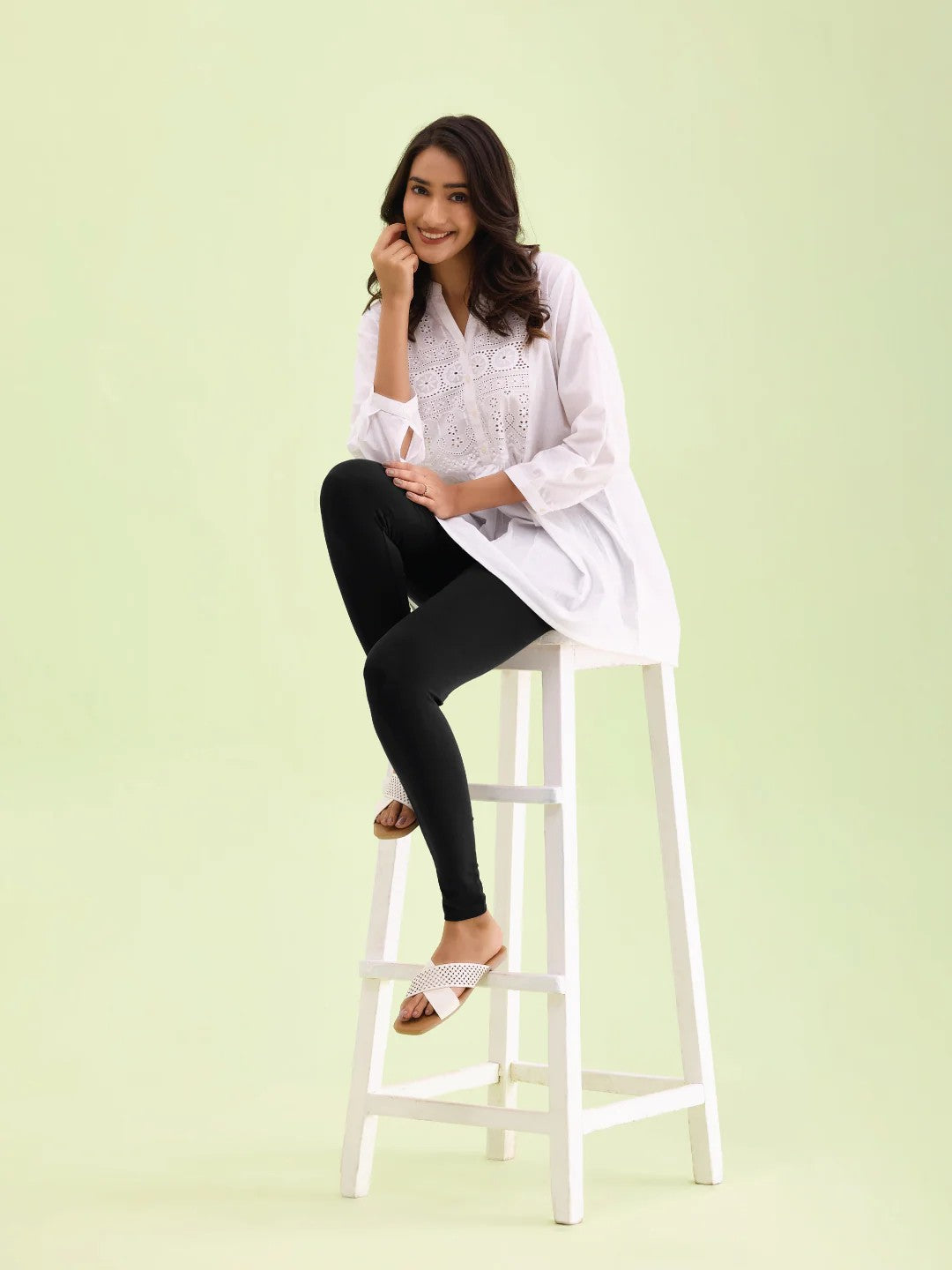 Black - Cotton Stretch Ankle Length Leggings