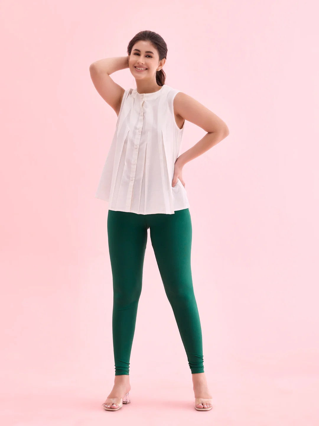 Bottle Green - Cotton Stretch Ankle Length Leggings