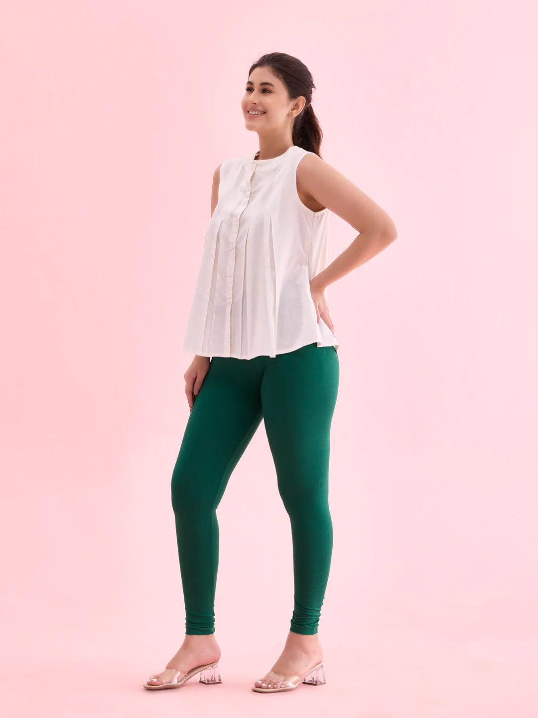 Bottle Green - Cotton Stretch Ankle Length Leggings