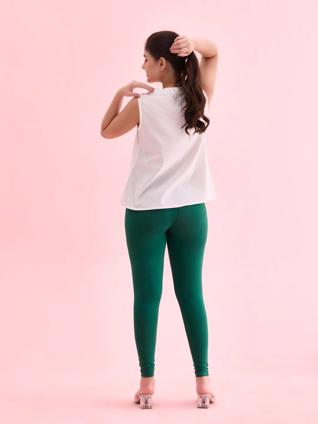 Bottle Green - Cotton Stretch Ankle Length Leggings