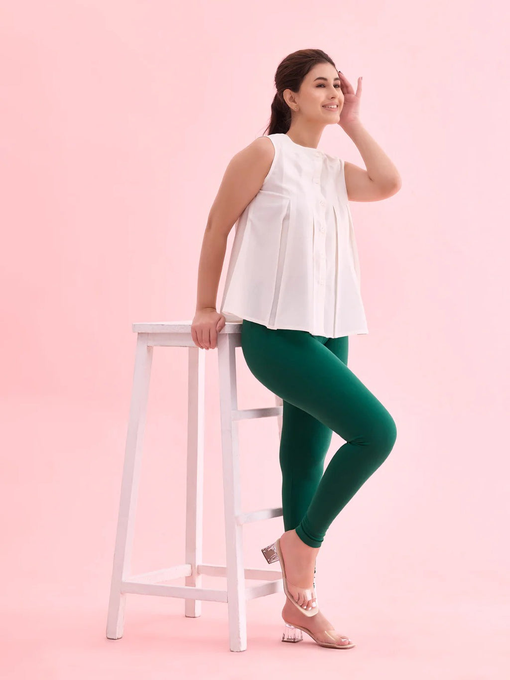 Bottle Green - Cotton Stretch Ankle Length Leggings