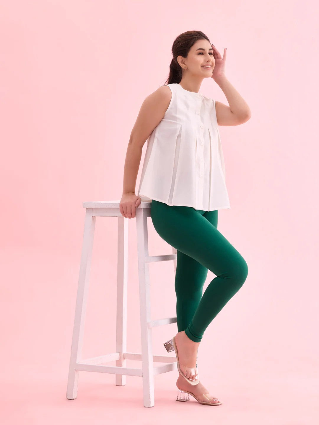 Bottle Green - Cotton Stretch Ankle Length Leggings