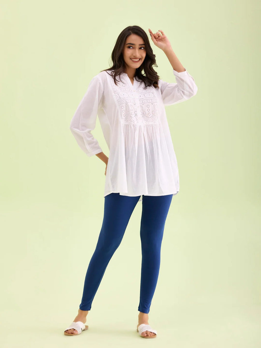 Indigo Blue - Cotton Stretch Ankle Length Leggings