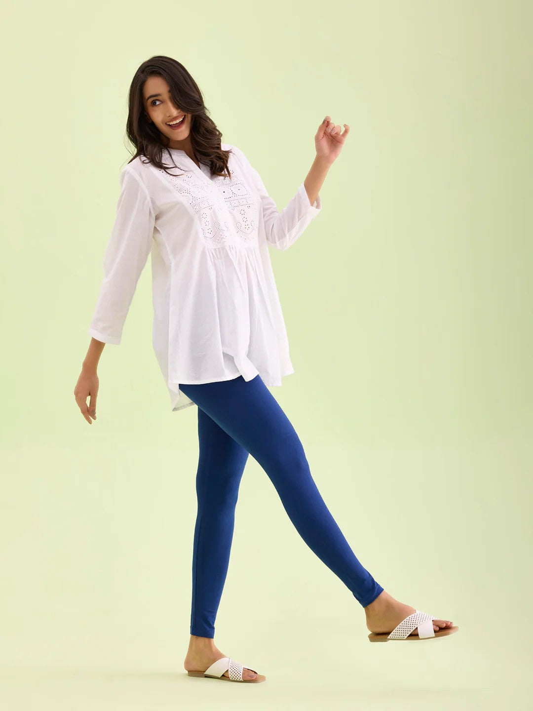 Indigo Blue - Cotton Stretch Ankle Length Leggings