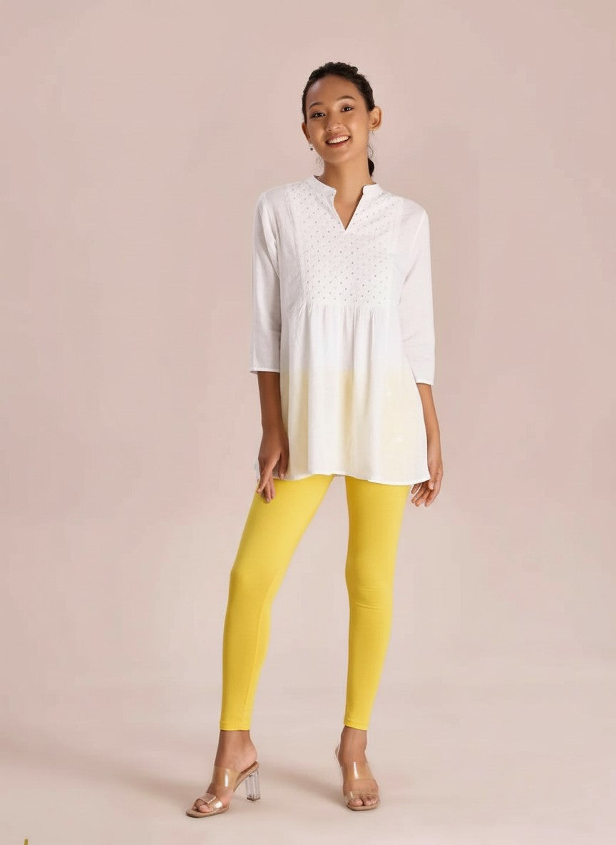 Lemon Yellow - Cotton Stretch Ankle Length Leggings