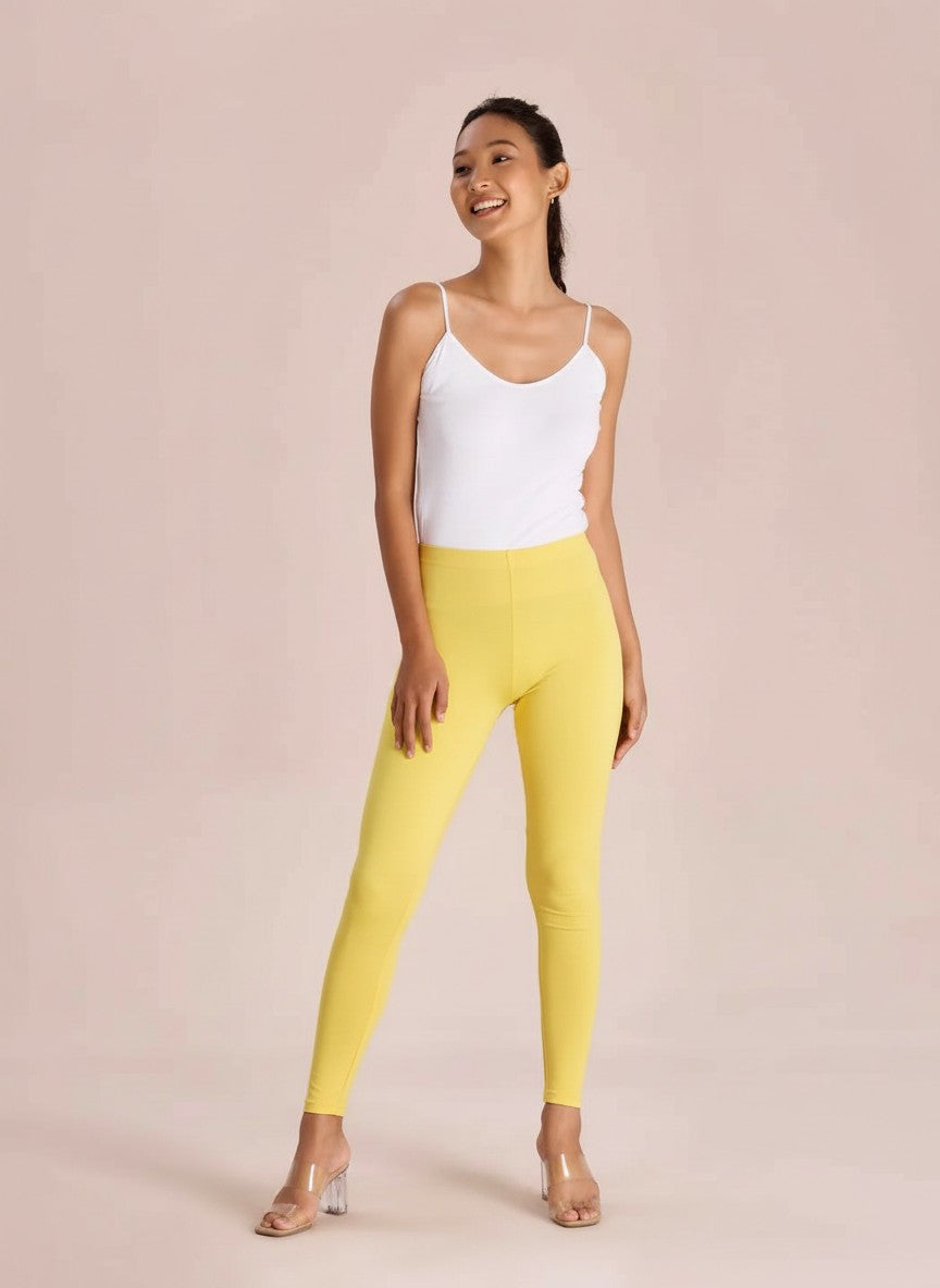 Lemon Yellow - Cotton Stretch Ankle Length Leggings
