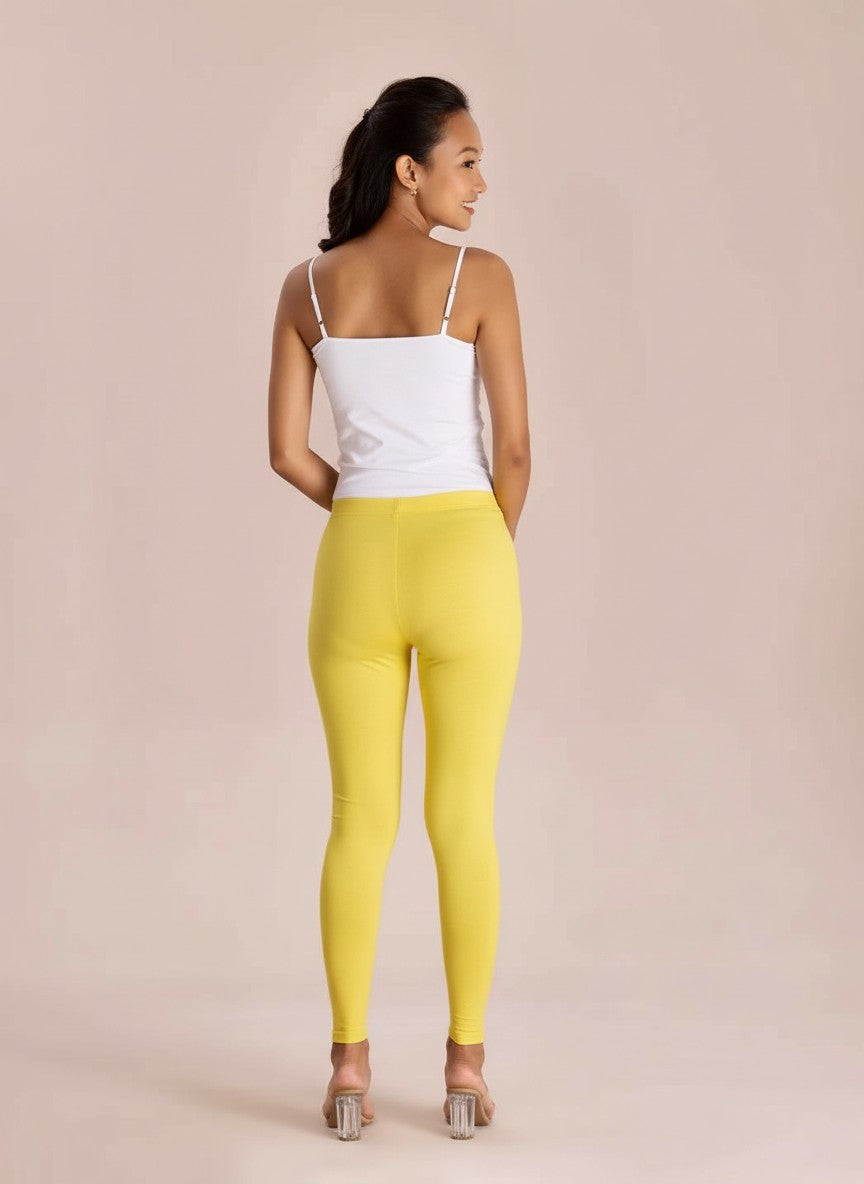 Lemon Yellow - Cotton Stretch Ankle Length Leggings