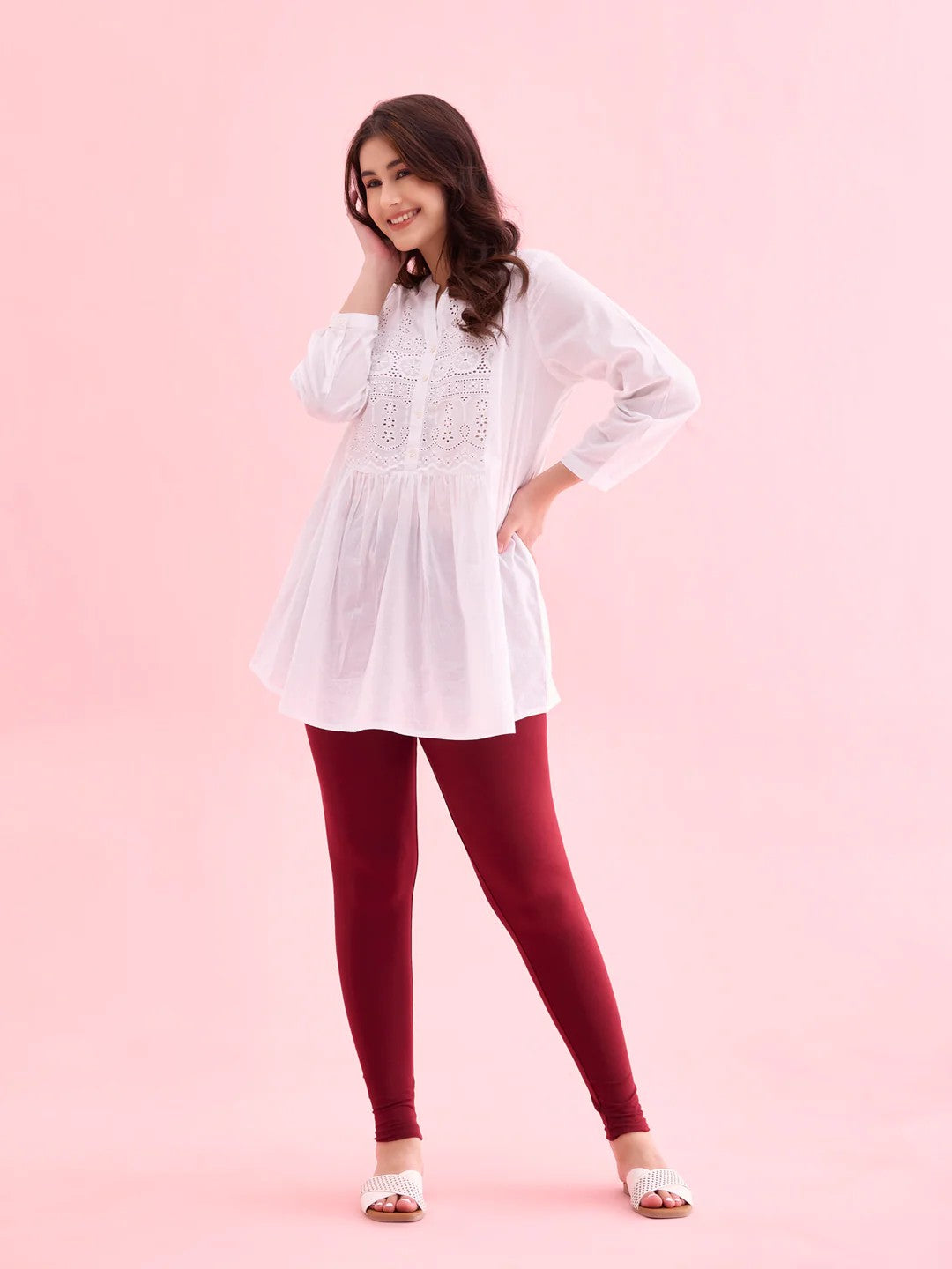 Marron - Cotton Stretch Ankle Length Leggings