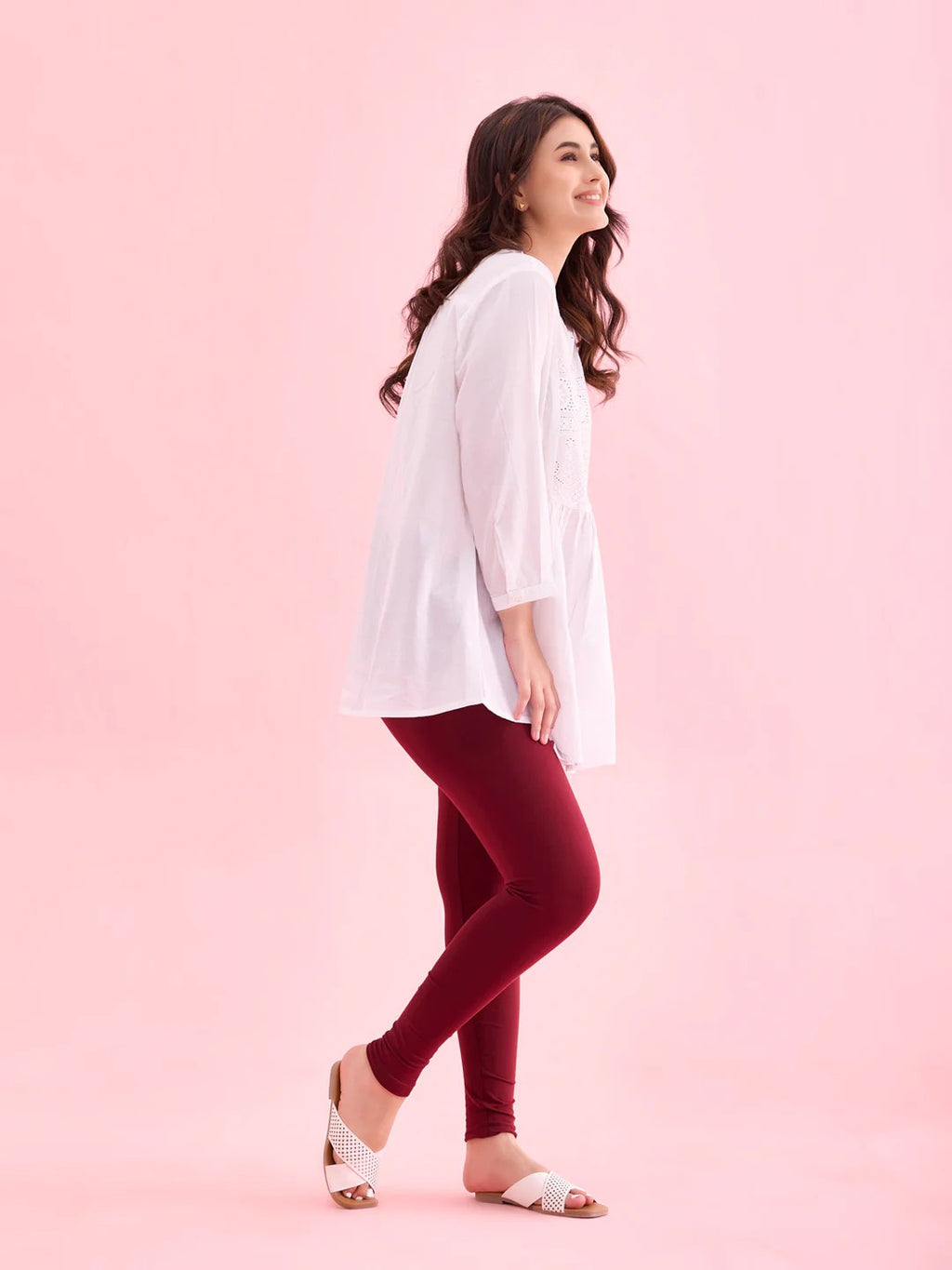 Marron - Cotton Stretch Ankle Length Leggings
