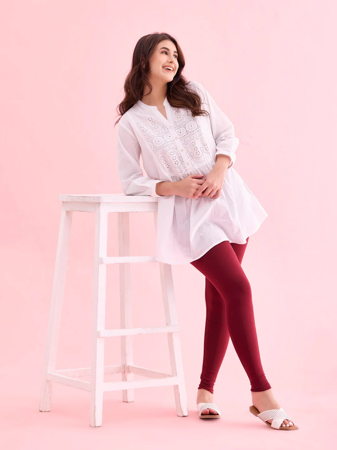 Marron - Cotton Stretch Ankle Length Leggings