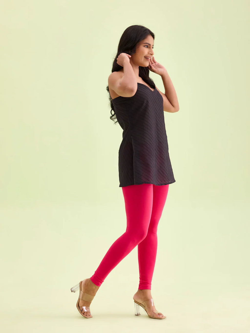 Pink - Cotton Stretch Ankle Length Leggings