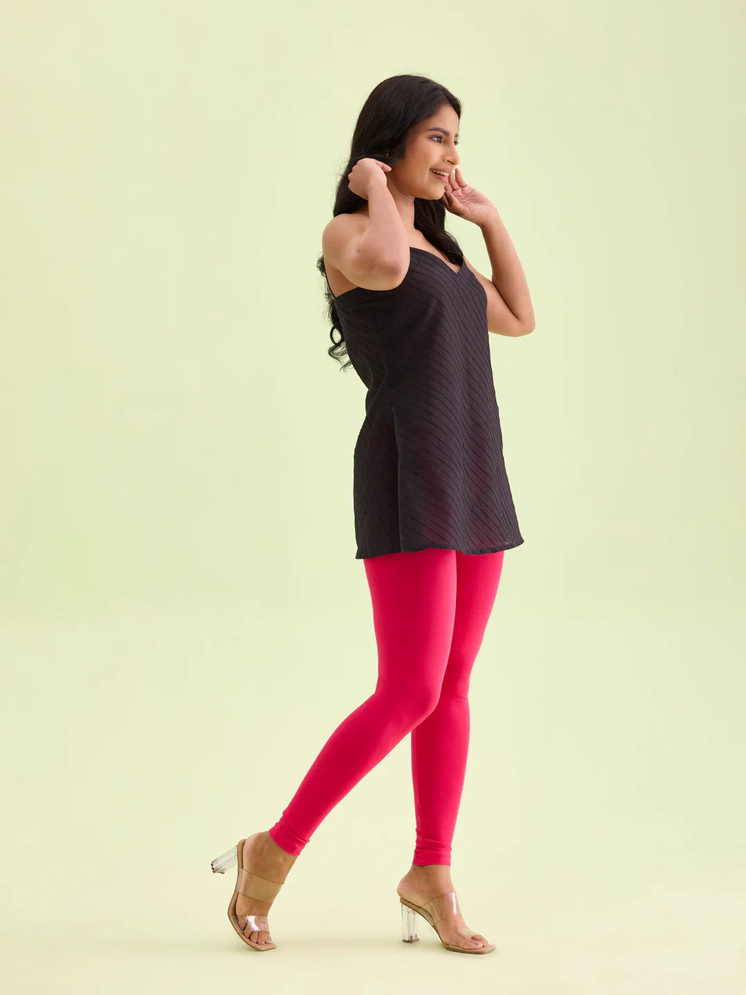 Pink - Cotton Stretch Ankle Length Leggings