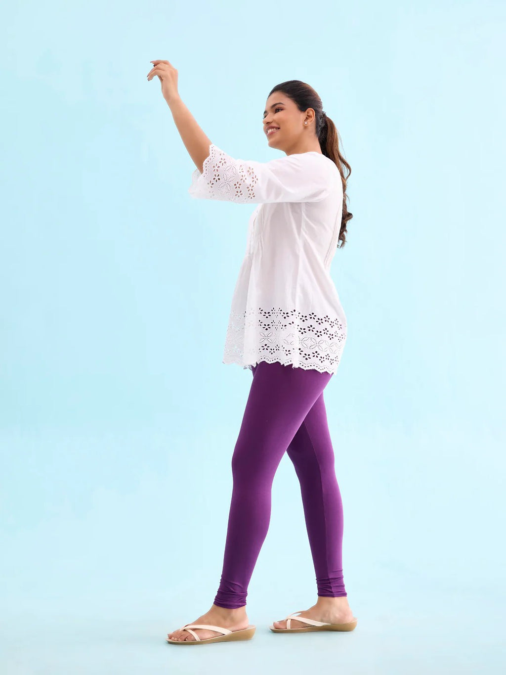 Purple - Cotton Stretch Ankle Length Leggings