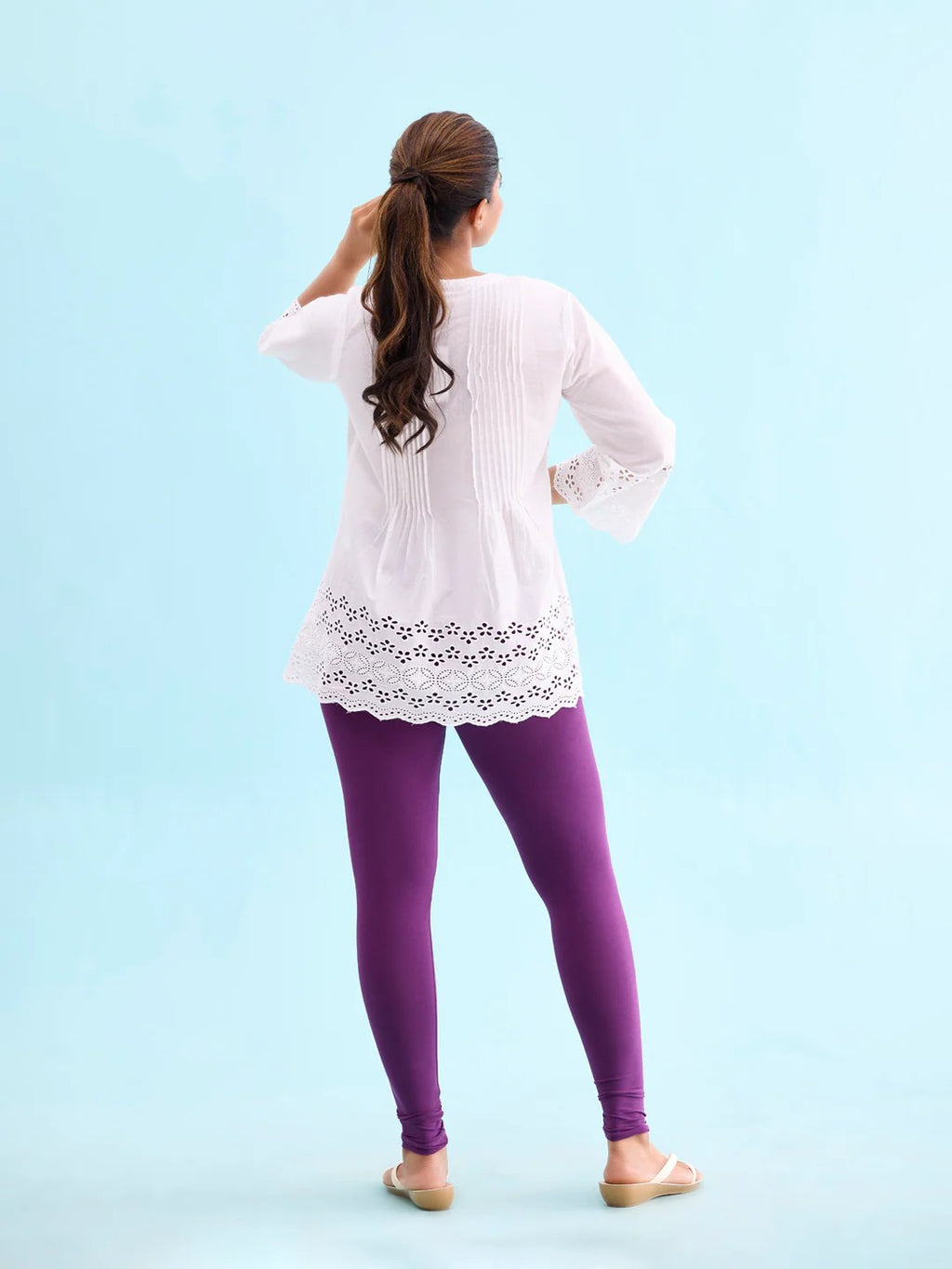 Purple - Cotton Stretch Ankle Length Leggings