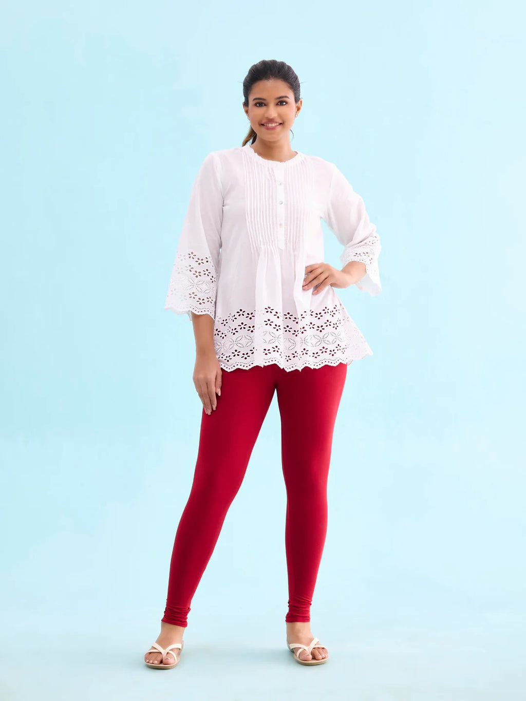 Red- Cotton Stretch Ankle Length Leggings