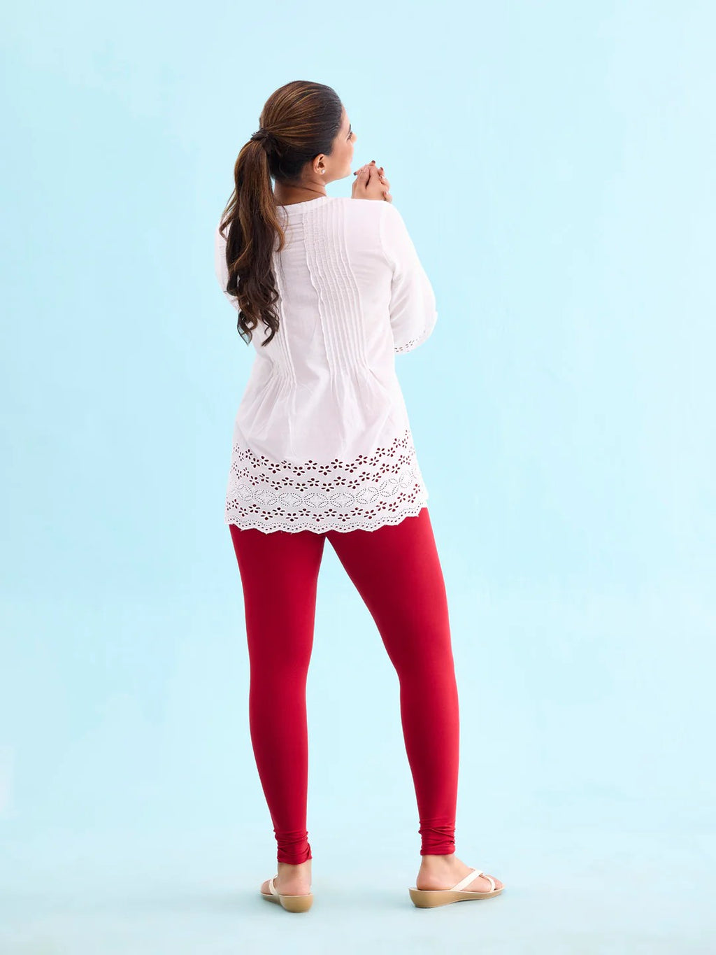 Red- Cotton Stretch Ankle Length Leggings