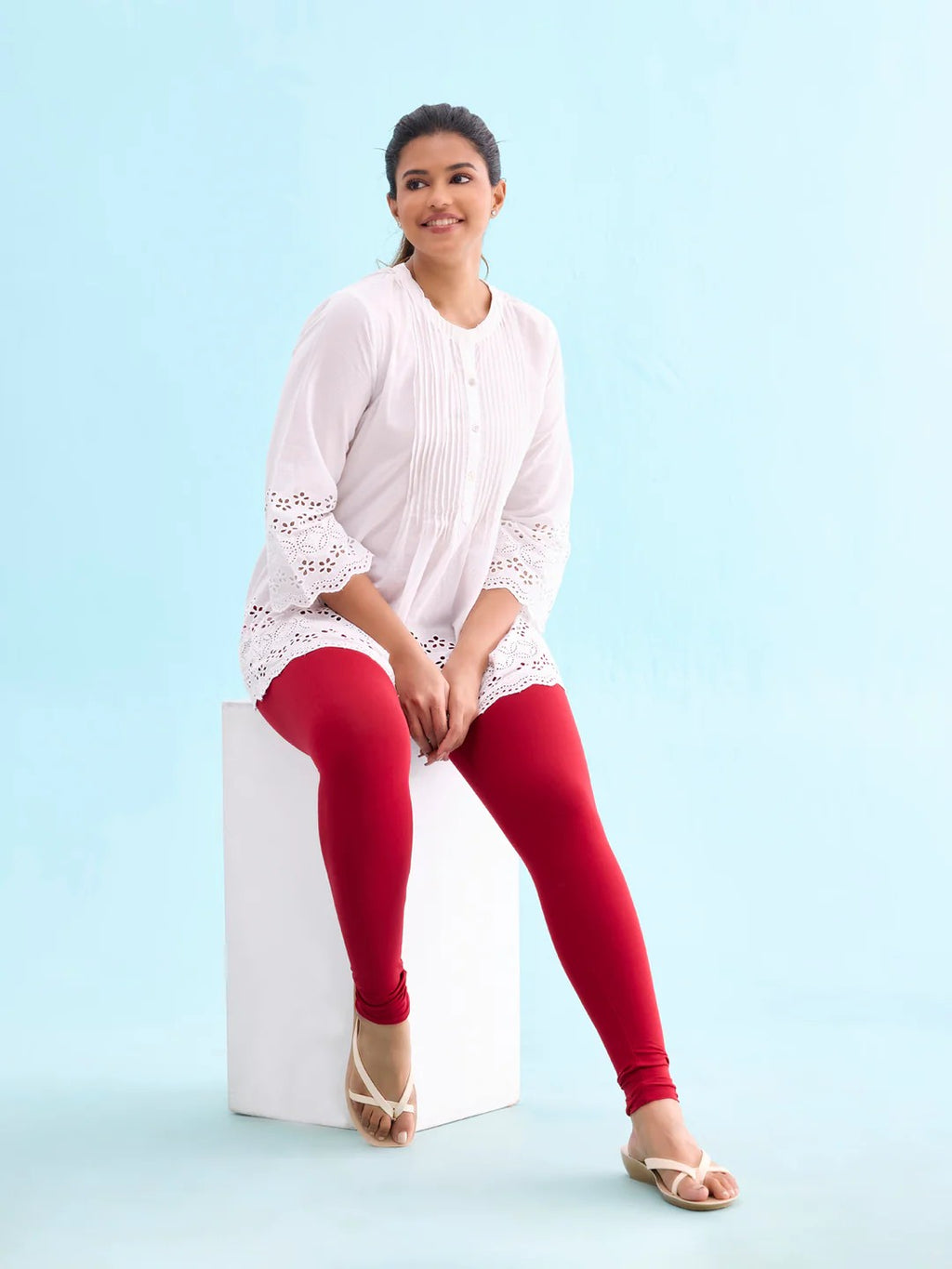 Red- Cotton Stretch Ankle Length Leggings