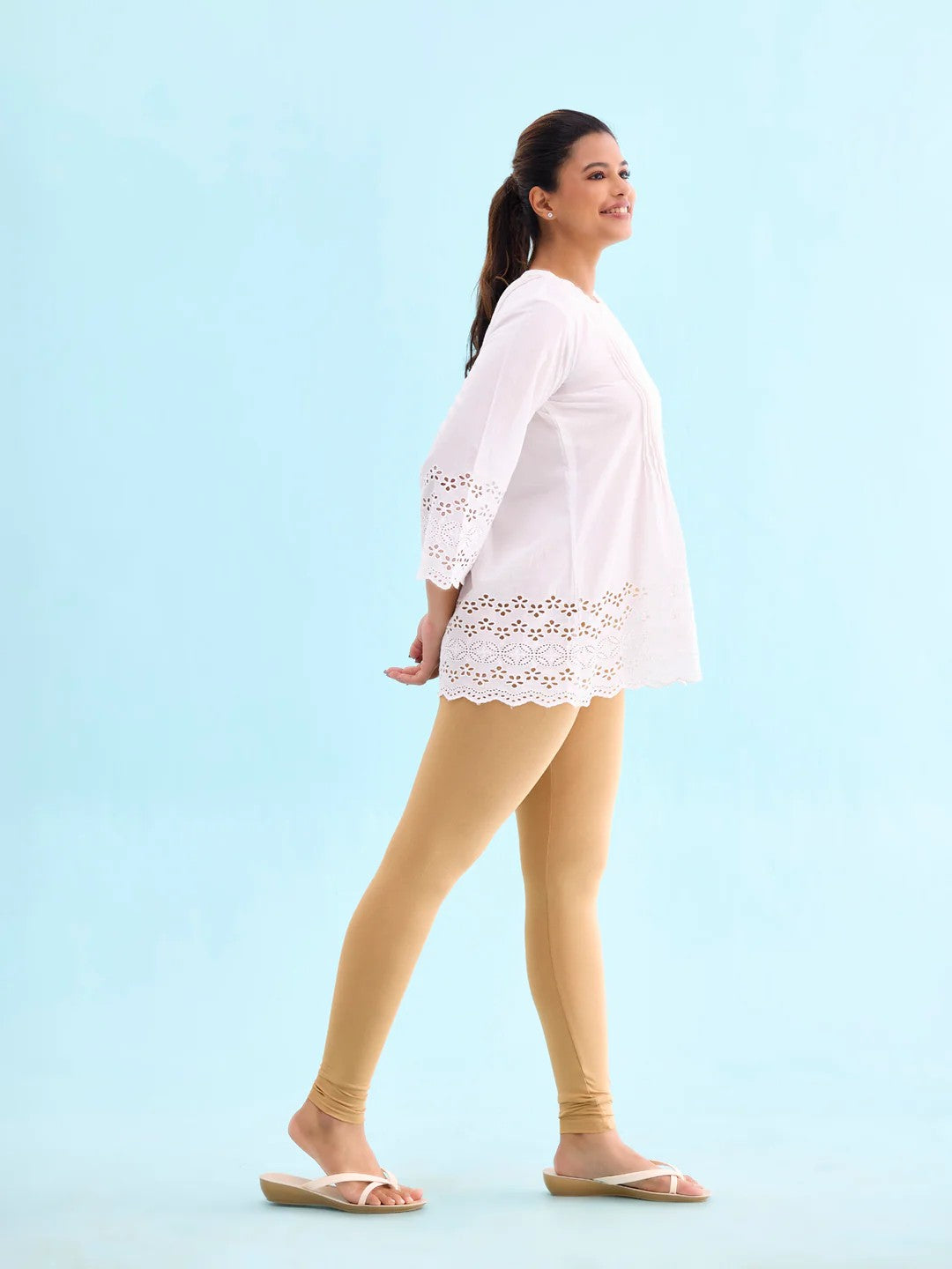 Tan - Cotton Stretch Ankle Length Leggings