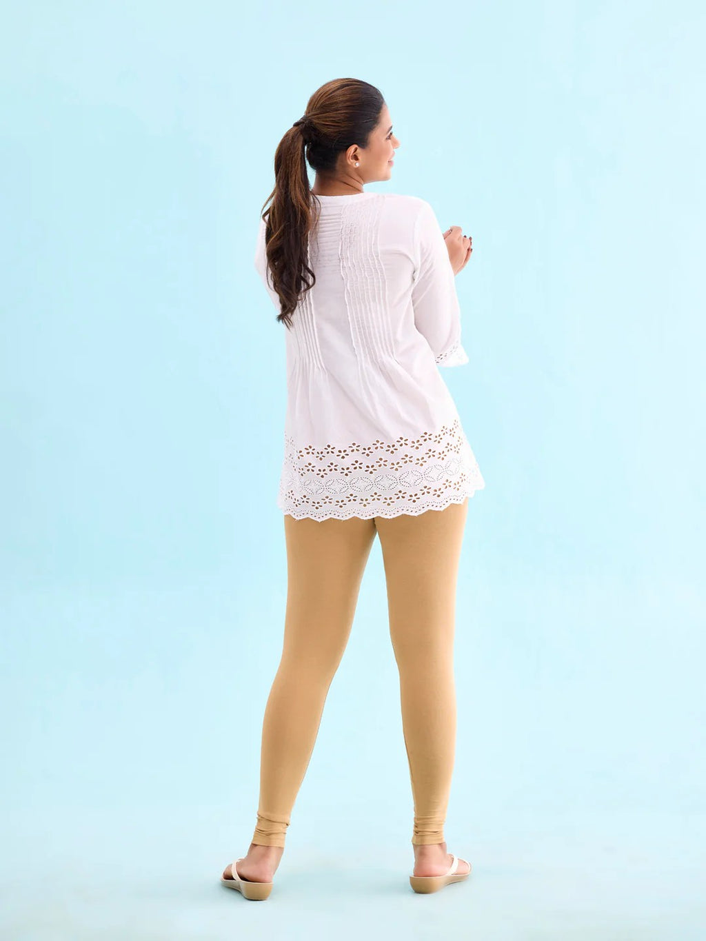 Tan - Cotton Stretch Ankle Length Leggings