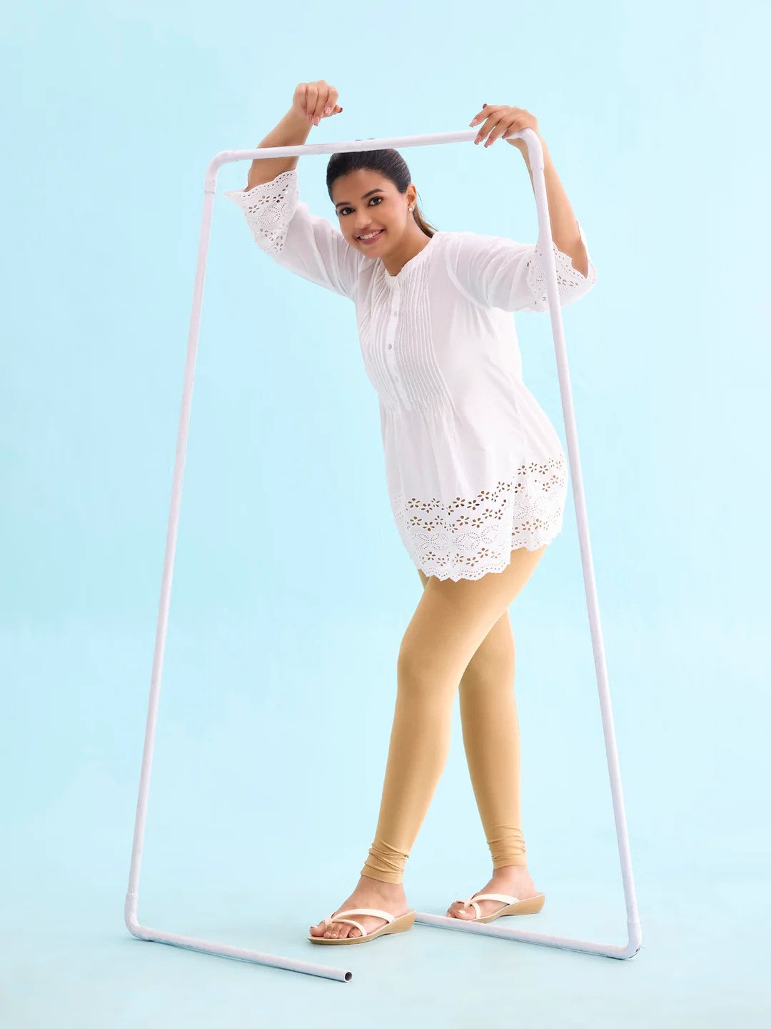 Tan - Cotton Stretch Ankle Length Leggings