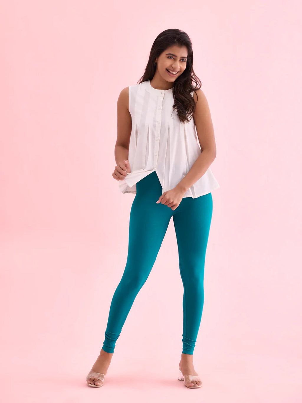 Teal - Cotton Stretch Ankle Length Leggings