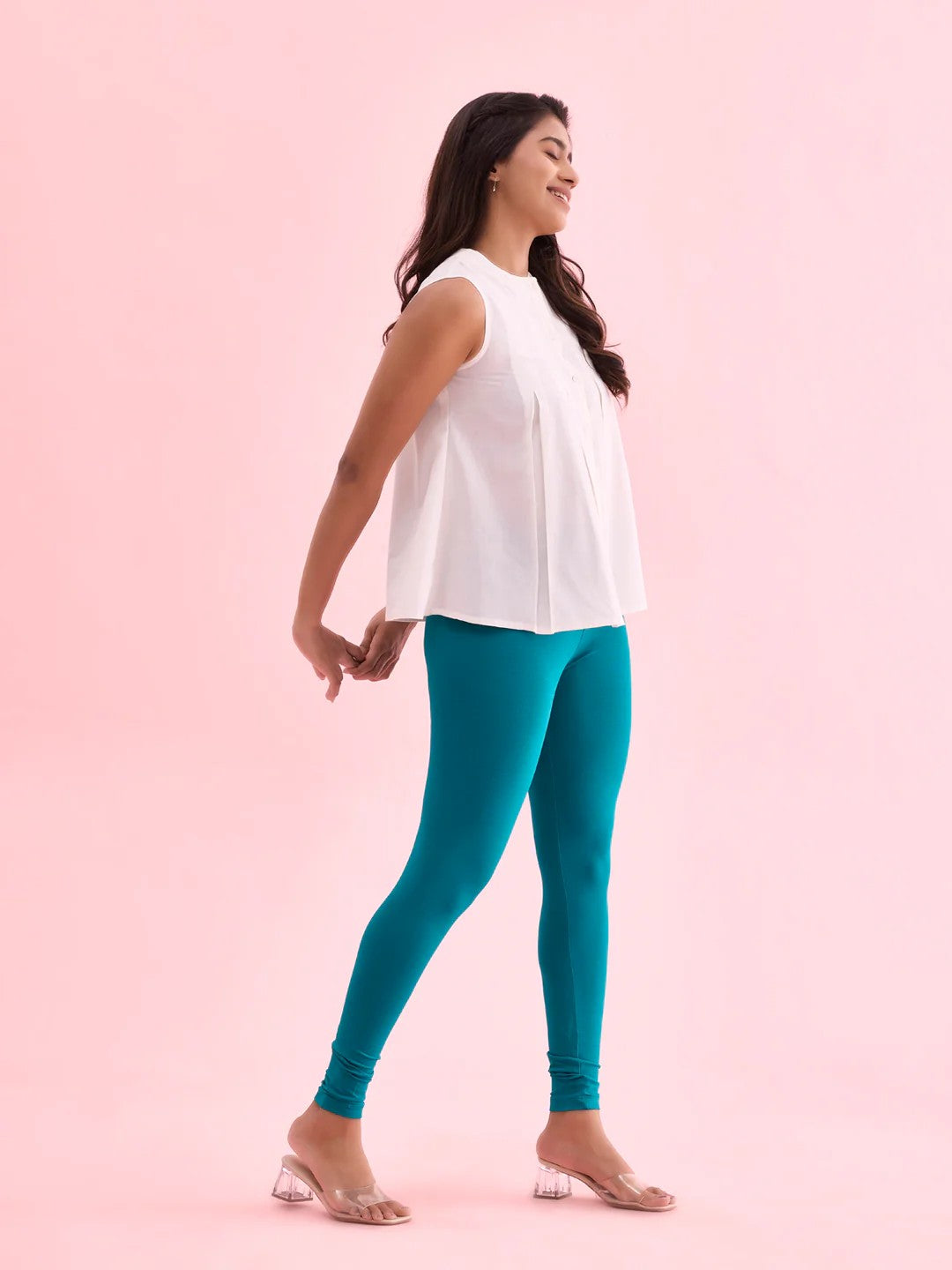 Teal - Cotton Stretch Ankle Length Leggings