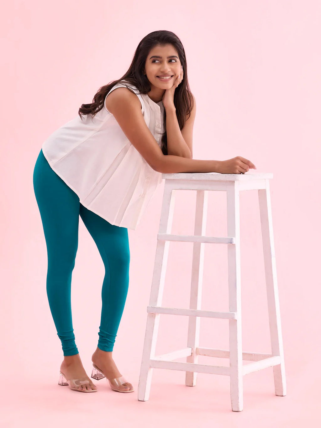 Teal - Cotton Stretch Ankle Length Leggings