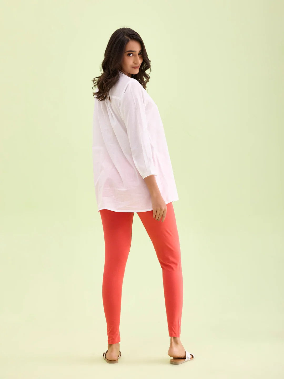 Tomato Red - Cotton Stretch Ankle Length Leggings