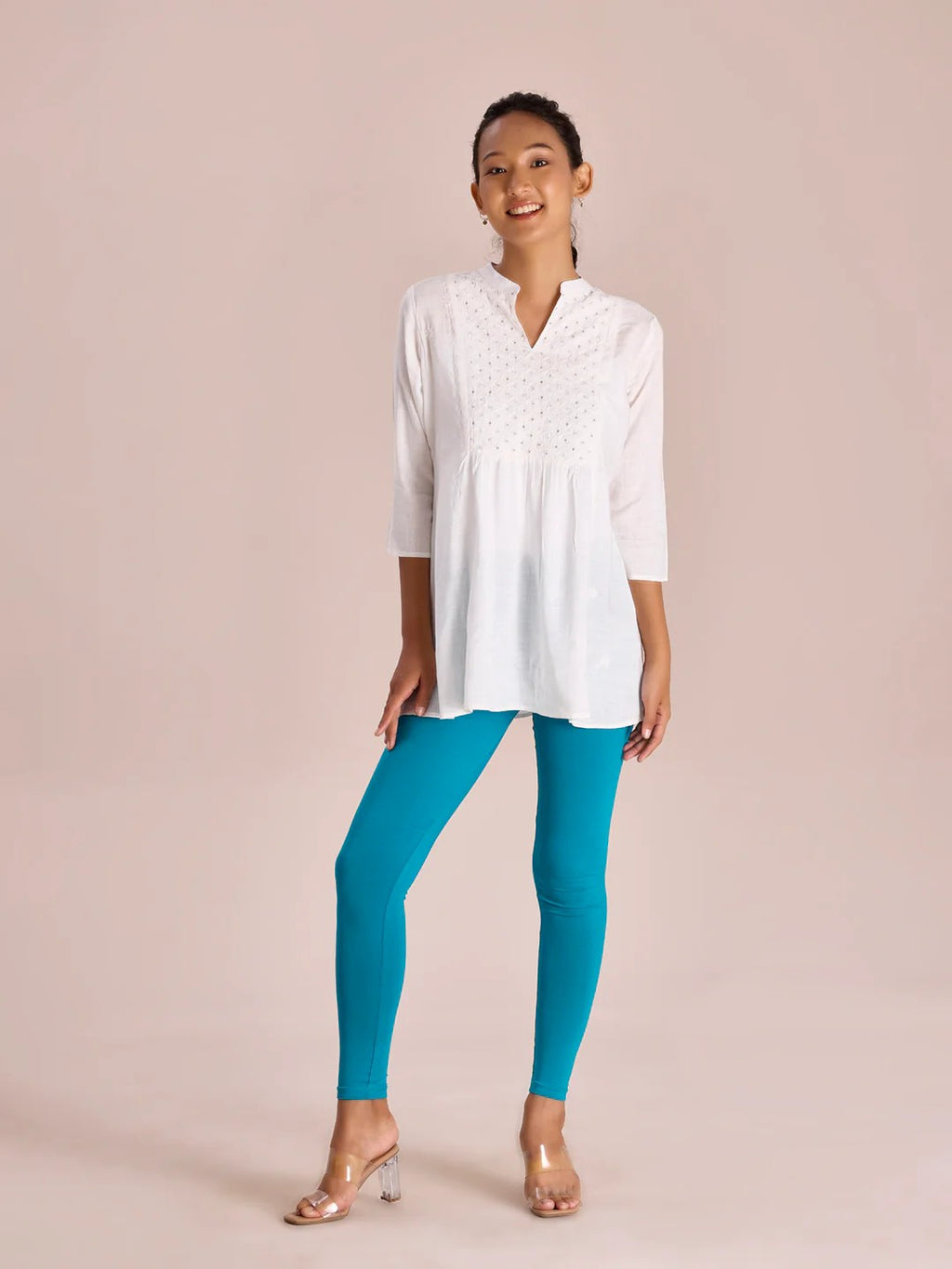 Turquoise - Cotton Stretch Ankle Length Leggings