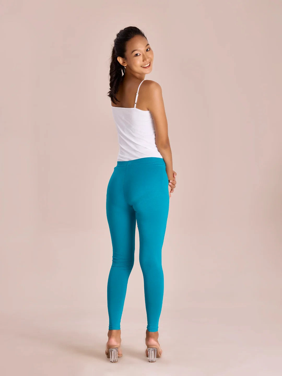 Turquoise - Cotton Stretch Ankle Length Leggings